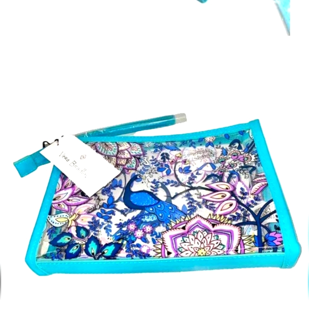 NWT Vera Bradley PEACOCK GARDEN Clear Beach Wristlet Cosmetic Pouch